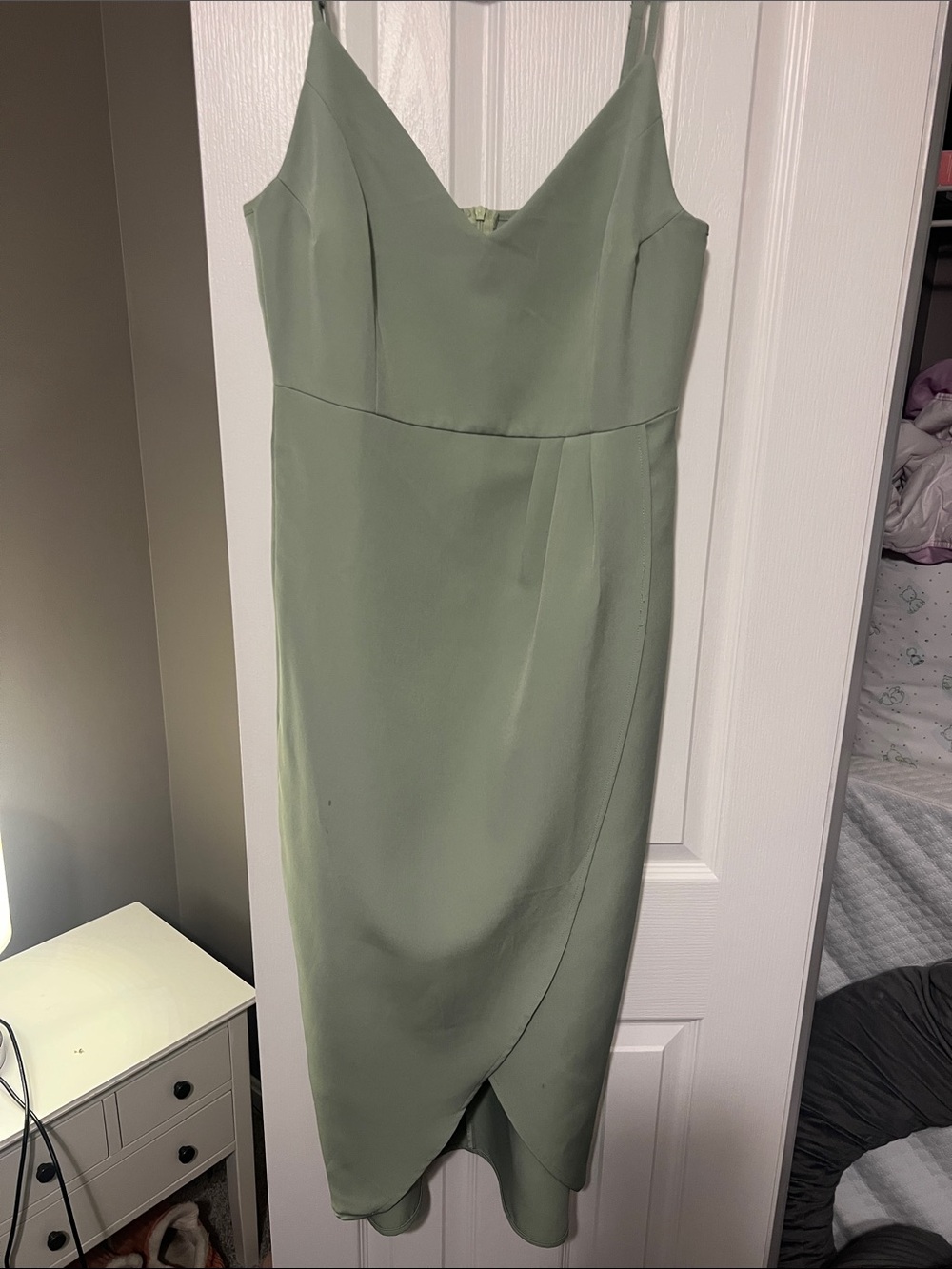Sage Green Spaghetti Strap Midi Dress